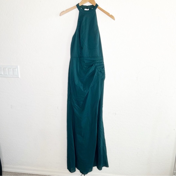 AZAZIE GALICIA Pine Mermaid Halter Pleated Stretch Chiffon Dress - Picture 2 of 9